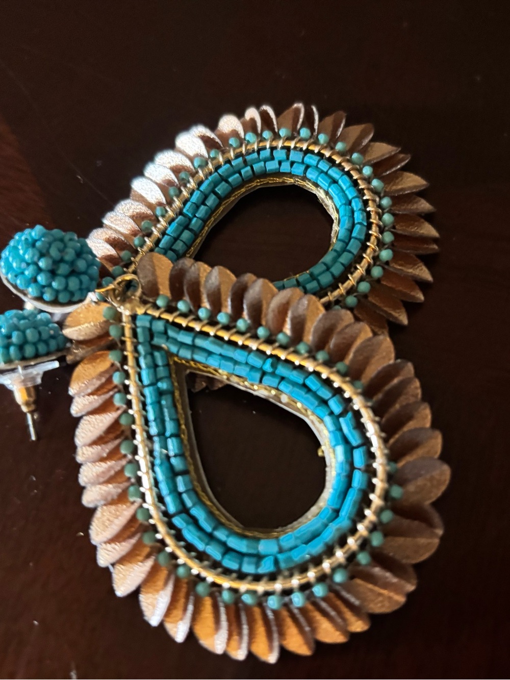 Handcrafted Southwest Teardrop Dangle Earrings with Turquoise Beaded Detail - Picture 4 of 6